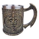 Caneca Medieval Artesanal Espada Dragão Geek 3D em Resina Copo em Aço Inox Grande Térmico 400ML