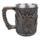 Caneca Medieval Artesanal Geek 3D em Resina Copo em Aço Inox Grande Térmico Chopp 400ML