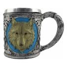 Caneca Medieval Artesanal Lobo Geek 3D em Resina Copo em Aço Inox Grande Térmico Chopp