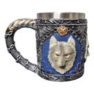 Caneca Medieval Artesanal Lobo Got Geek 3D em Resina Copo em Aço Inox Grande Térmico 400ML