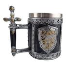 Caneca Medieval Artesanal Simbolos Escudo Geek 3D Resina Copo em Aço Inox Grande Térmico 400ML