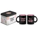 Caneca Metálica Preta e Rosa com Lata Exclusiva Presente Criativo Dia das Mães