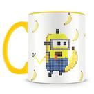Caneca Minions 8 Bits com Estampa de Banana - Porcelana de Alto Brilho