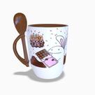 Caneca Páscoa flork com Colher Interior e Alça Marrom Caneca Páscoa flork com Colher Interior e Alça Marrom