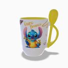 Caneca Páscoa Stitch com Colher Interior e Alça Amarelo Caneca Páscoa Stitch com Colher Interior e Alça Amarelo