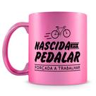 Caneca Perolada Rosa de Porcelana com Estampa de Ciclista - Ideal para Presentes