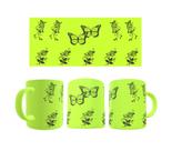 Caneca Personalizada Amarelo Neon Fluorescente Natureza Flores/Borboletas