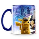 Caneca Personalizada Detetive Pikachu - Porcelana Brilhante com Alça Azul Escuro