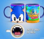 Caneca Personalizada Sonic the Hedgehog Branca com Alça Azul Nome Grátis Caneca Personalizada Sonic the Hedgehog Branca com Alça Azul Nome Grátis