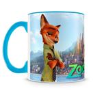 Caneca Personalizada Zootopia em Porcelana de Alto Brilho com Alça Azul Claro
