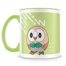 Caneca Pokémon Rowlet - Porcelana Personalizada com Alça Verde - 325ml