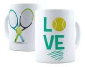 Caneca Porcelana Amo Tênis Love Raquetes Esporte Presente Tenista
