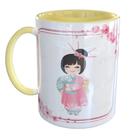 Caneca Porcelana Boneca Japonesa Kokeshi Doll