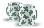 Caneca Porcelana Cactos Verdes Coleção Flor Na Caneca