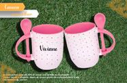 Caneca Porcelana com colher personalizada com nome Viviane