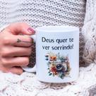 Caneca Porcelana Deus Quer te Ver Sorrindo - Deus Religioso Zlprint