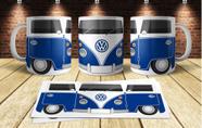 Caneca Porcelana Engraçadas Carros Kombi Perua Van Azul