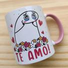 Caneca porcelana flork alça/interior colorido rosa te amo 325ml