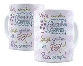 Caneca Porcelana Frase de Motivação Viva Simples, Sonhe Grande, Seja Grato, Dê Amor