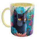 Caneca Porcelana Gato Preto Retro Encantandor