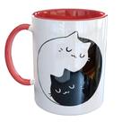 Caneca Porcelana Gatos Yin Yang Preto Branco Fofos