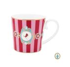 Caneca Porcelana Listras Rosa e Vermelho Bird