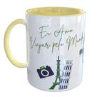 Caneca Porcelana Mapa Mundi Eu amo viajar