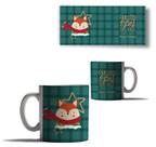 Caneca Porcelana Natal Bichinhos Raposa Papai Noel Mensagem