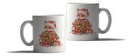 Caneca Porcelana Natal Presente Raposa Papai Noel Fofo