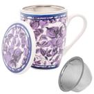 Caneca Porcelana Tampa Filtro Infusor Chá Blue Garden 310ml