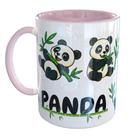 Caneca Porcelana Urso Panda Brincando com Bambu