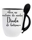 Caneca Preta Colher Dinda Madrinha Batizado Batismo Bebê