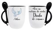 Caneca Preta Colher Dinda Madrinha Batizado Crisma De Bebê