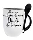 Caneca Preta Colher Dindo Padrinho Batizado Batismo Bebê