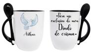 Caneca Preta Colher Dindo Padrinho Batizado Crisma De Bebê