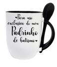 Caneca Preta com Colher Personalizada Padrinho de Batismo