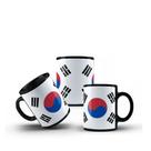 Caneca Preta Porcelana Bandeira Coreia do Sul + Caixinha