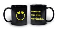 Caneca Preta Porcelana Smile Comece Seu Dia Sorrindo