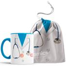 Caneca Profissão Médico Jaleco Medicina azul com saquinho Caneca Profissão Médico Jaleco Medicina azul com saquinho