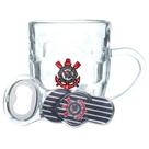Caneca vidro 310ml com abridor - corinthians
