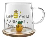 Caneca Vidro Borossilicato Tampa Bambu Com Fruta Na Tampa Caneca Vidro Borossilicato Tampa Bambu Com Fruta Na Tampa