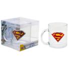 Caneca Vidro Brasão Metal Superman 370Ml Liga Da Justiça Dc Comics