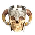 Caneca Viking Skull com alça de capacete com chifres em aço inoxidável 350ml Caneca Viking Skull com alça de capacete com chifres em aço inoxidável 350ml