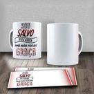 Caneca Xícara Frase Motivacional Religiosa Sou Salvo Pela Graça Jesus Deus - MEGA OFERTA!