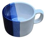 Caneca Xicara Louça Porcelana 200 Ml Branca Azul Bicolor