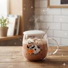 caneca/xicara para cafe ou cha, divertida, com colher e tampa 400ML