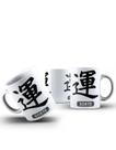 Caneca Xícara Símbolo Japonês Sorte Cerâmica 325ml Café Chá