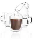 Canecas de café Brew To A Tea, vidro de parede dupla, 350 ml, conjunto de 4