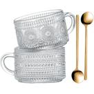 Canecas de café Gezzeny Vintage Glass 400 ml, conjunto de 2 transparentes em relevo