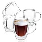 Canecas de café MEWAY de vidro transparente de parede dupla com alça, pacote com 4 unidades de 350 ml